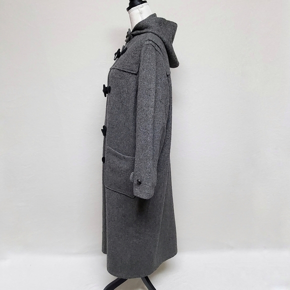 RARE Vintage 1970s Woolrich Woman Gray Wool Hooded Toggle Button Trenchcoat L - Picture 10 of 16